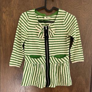 Vintage Y2K Anthropologie Green and Cream Striped peplum style cardigan